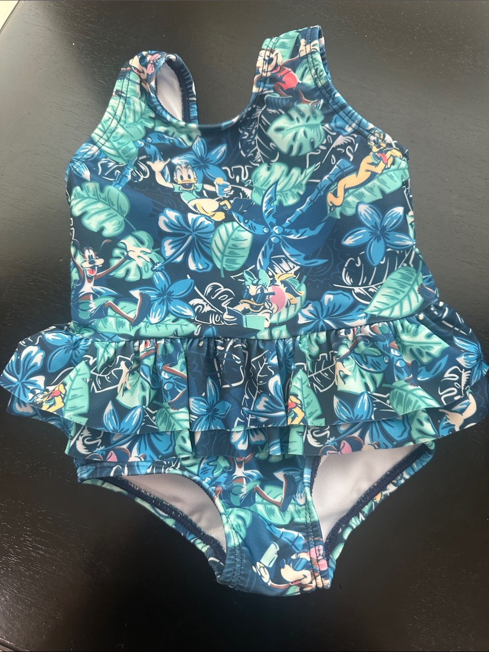 Disney Navy & Teal Floral Ruffle Baby Swimsuit